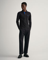 Contrast Collar Piqu&eacute; Long Sleeve Rugger