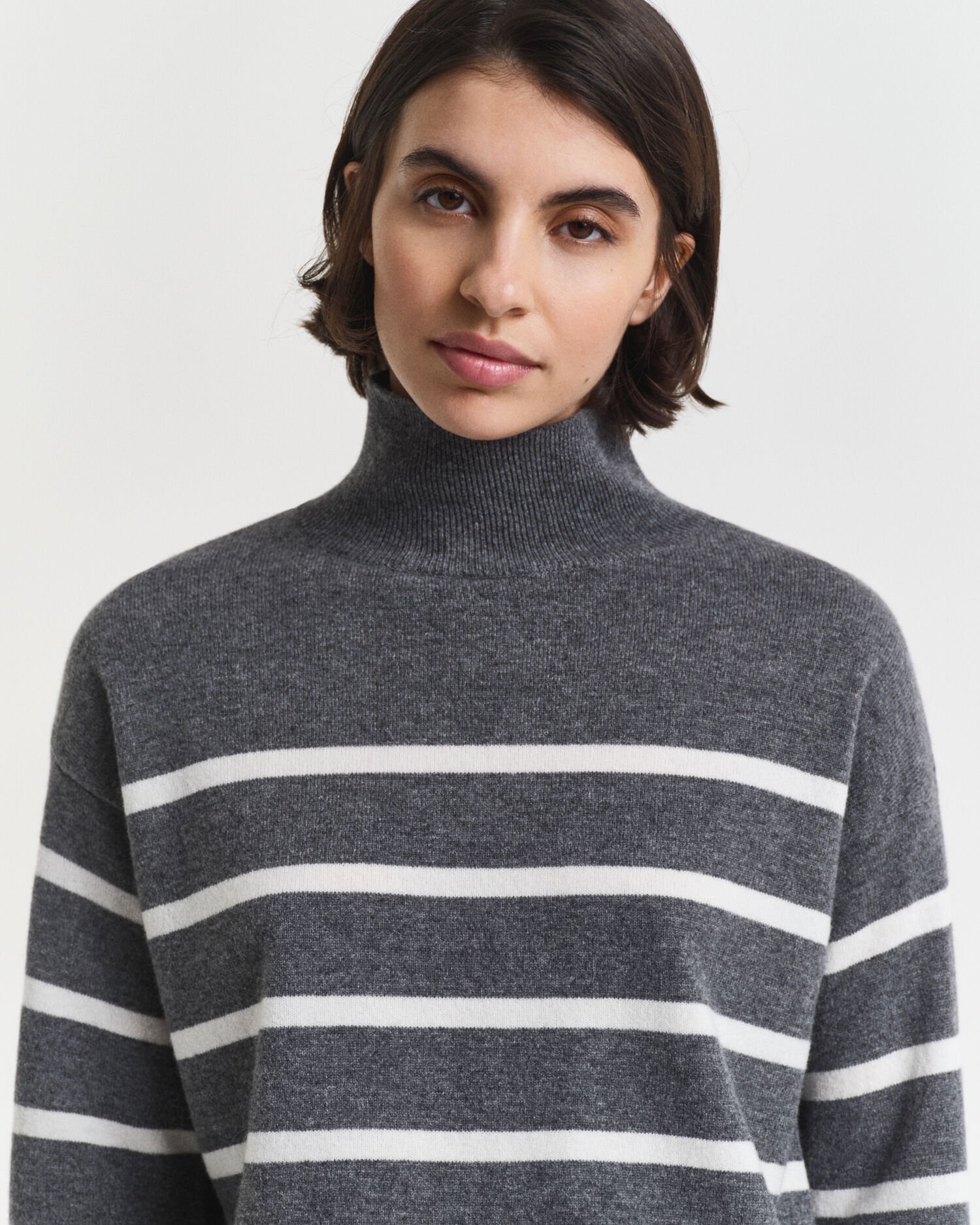 Striped Superfine Lambswool Turtleneck Sweater