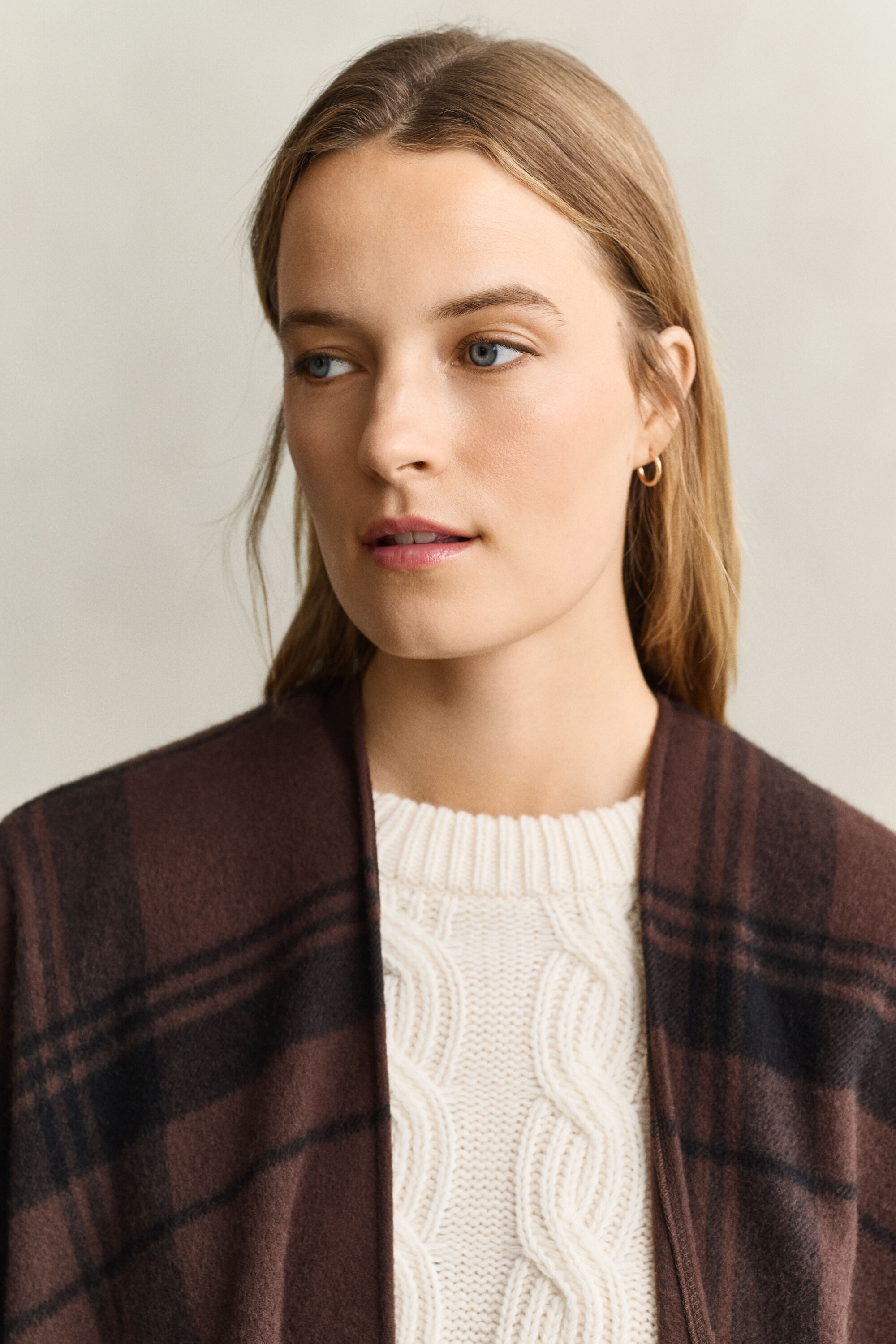 Checked Wool Poncho — DEEP BROWN
