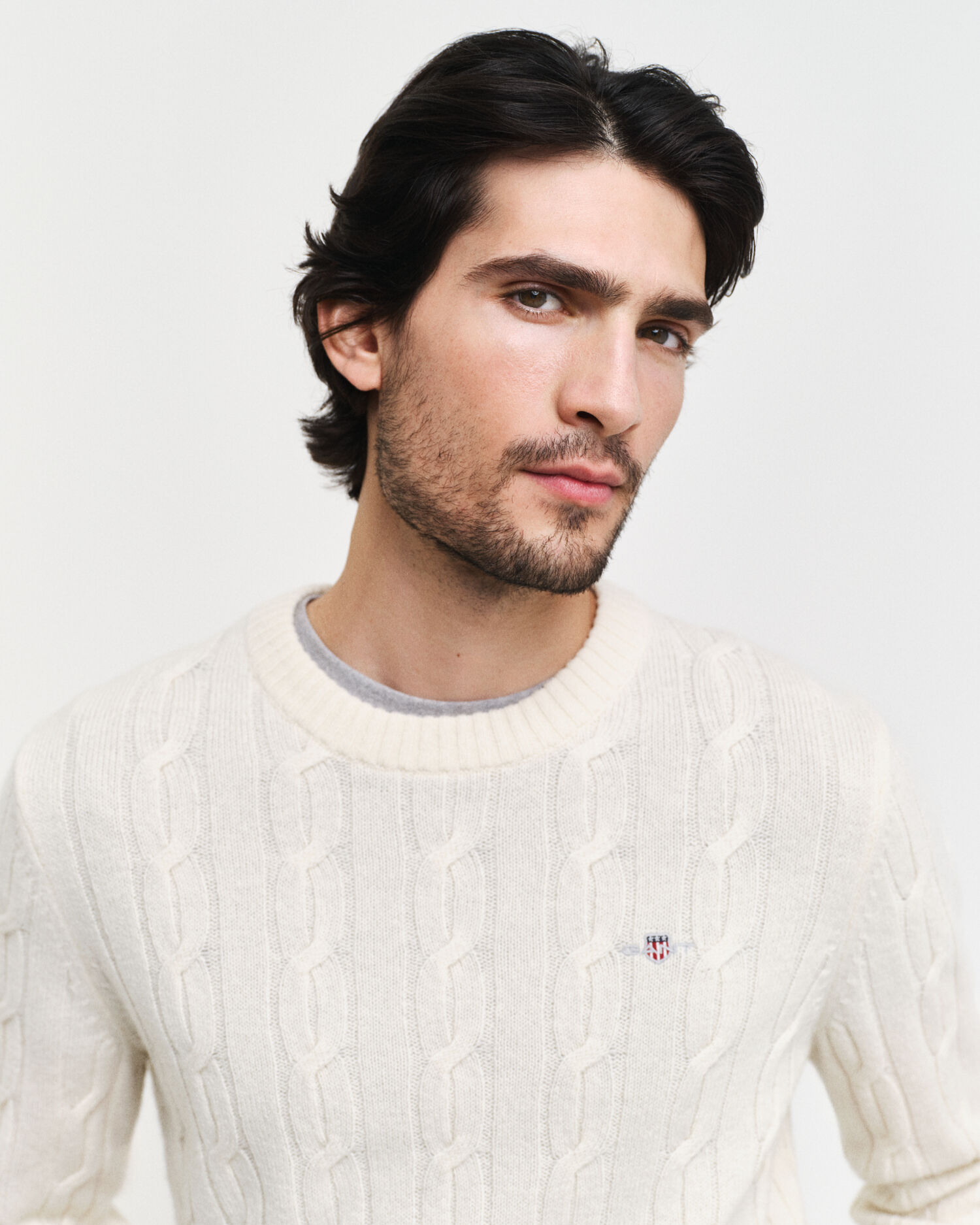 Lambswool Cable Knit Crew Neck Sweater