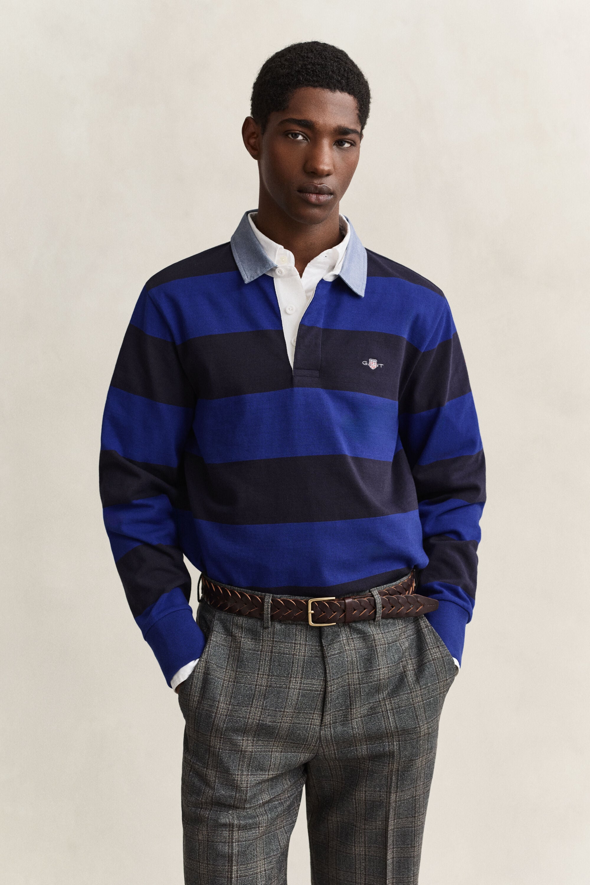 Chambray Collar Striped Heavy Rugger