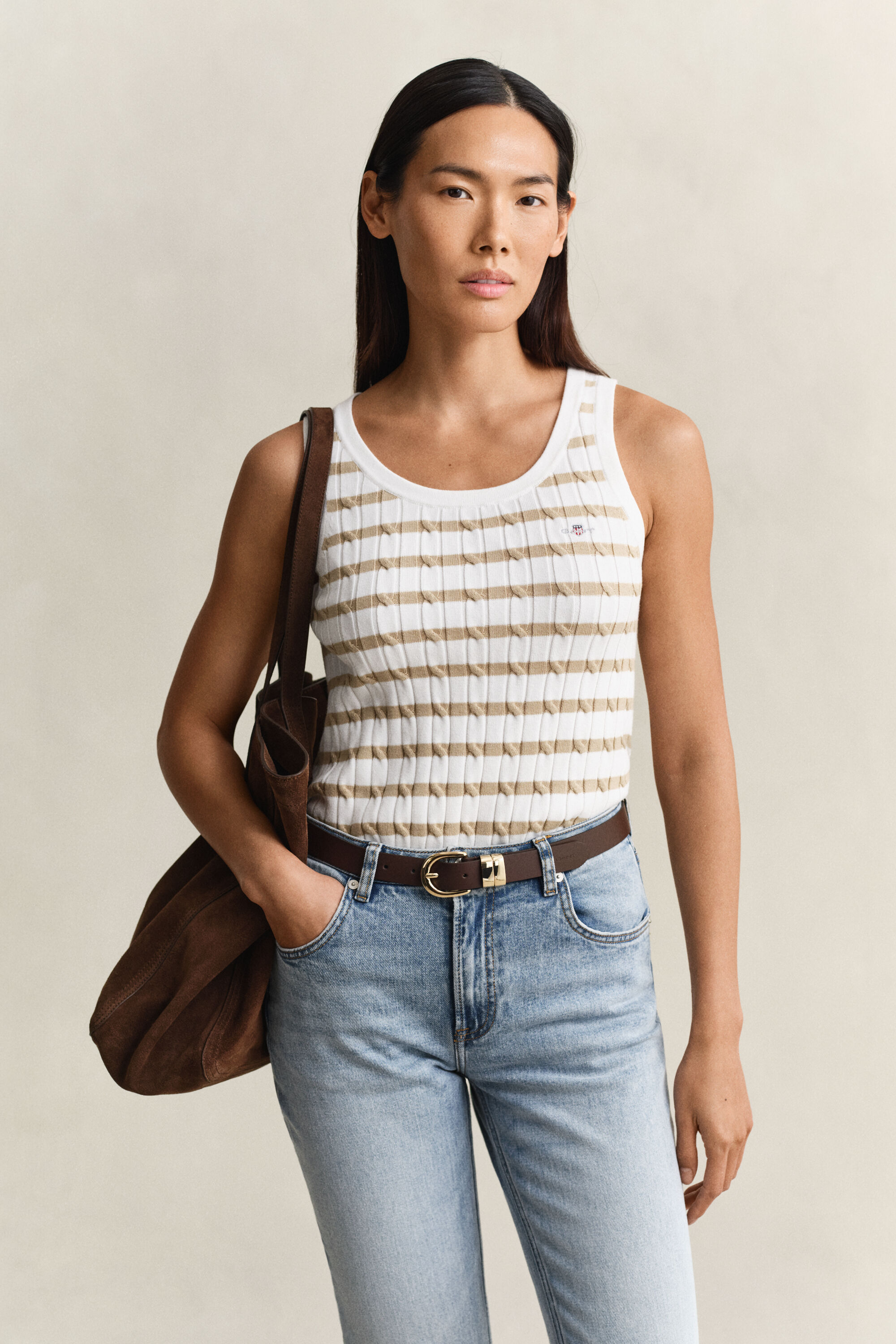 Striped Cable Knit Tank Top
