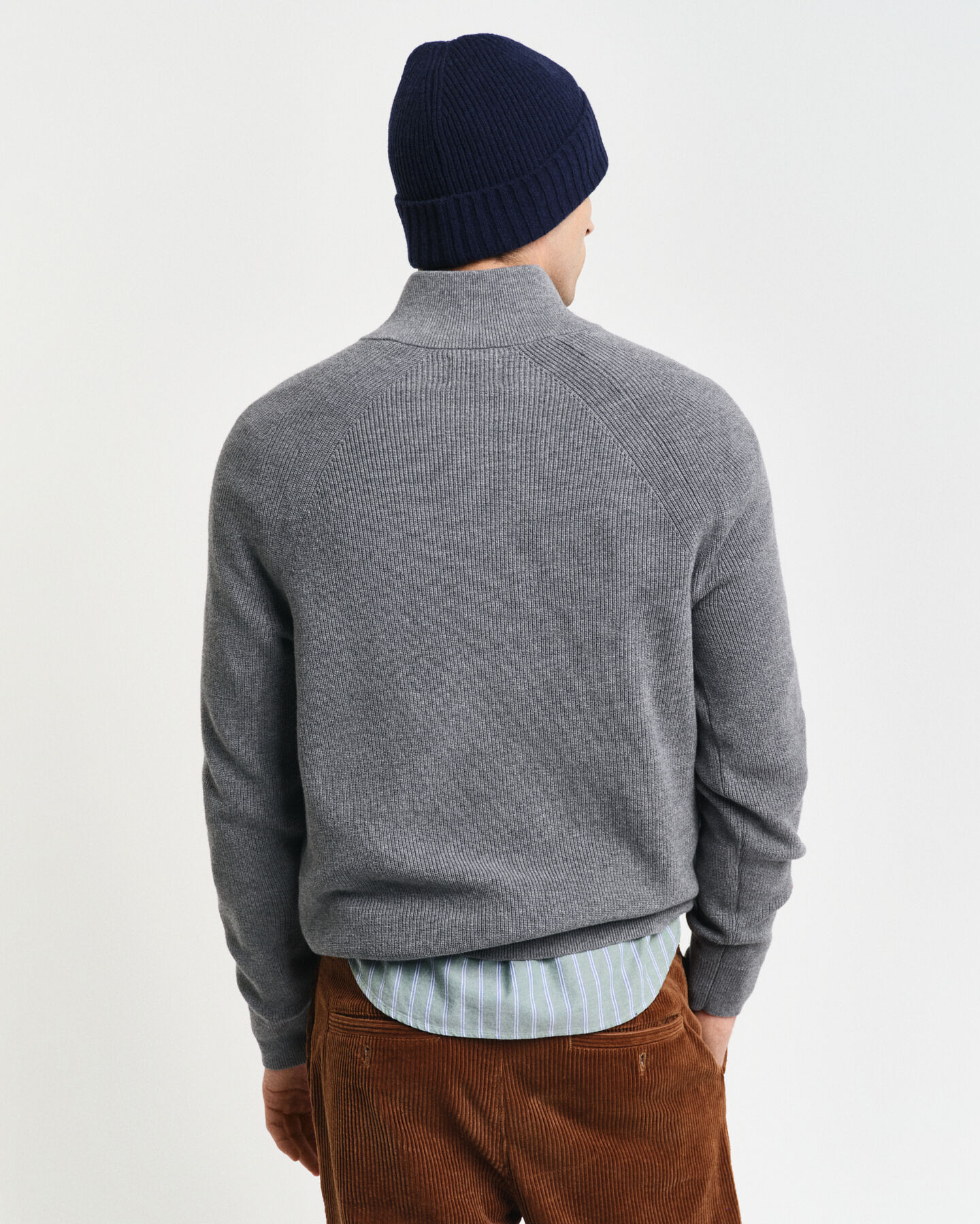 Ribbed Cotton Wool Half-Zip Sweater