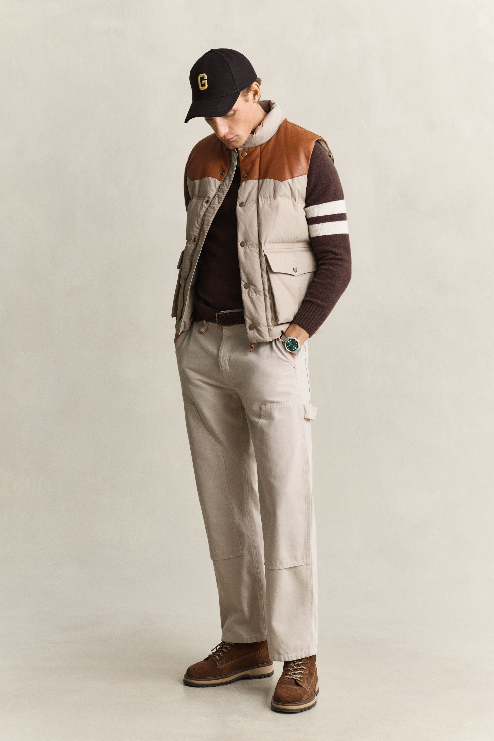 Striped Cashmere V-Neck Sweater — BLACK BROWN