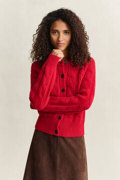Wool Blend Cable Knit Cardigan — RUBY RED 4