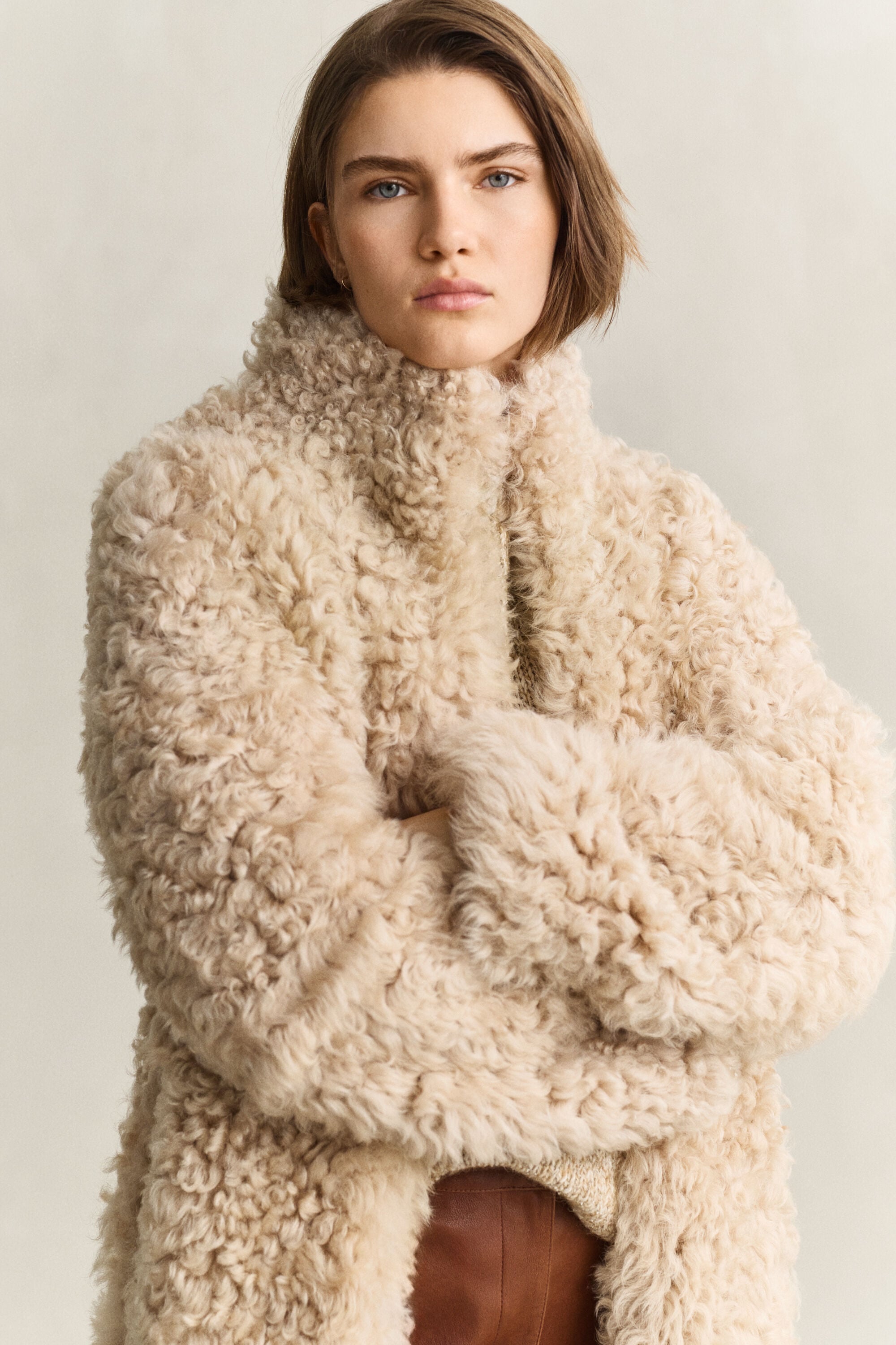 Shearling Coat — CARAMEL BROWN