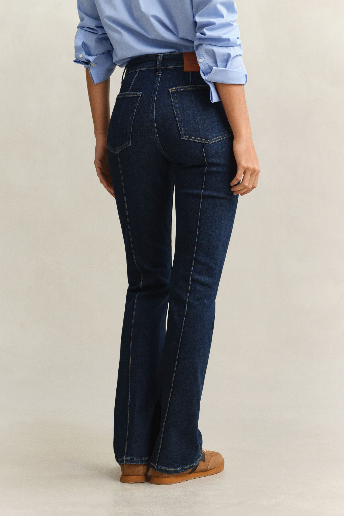 Slim Flared Pintuck Jeans — DARK BLUE BROKEN IN