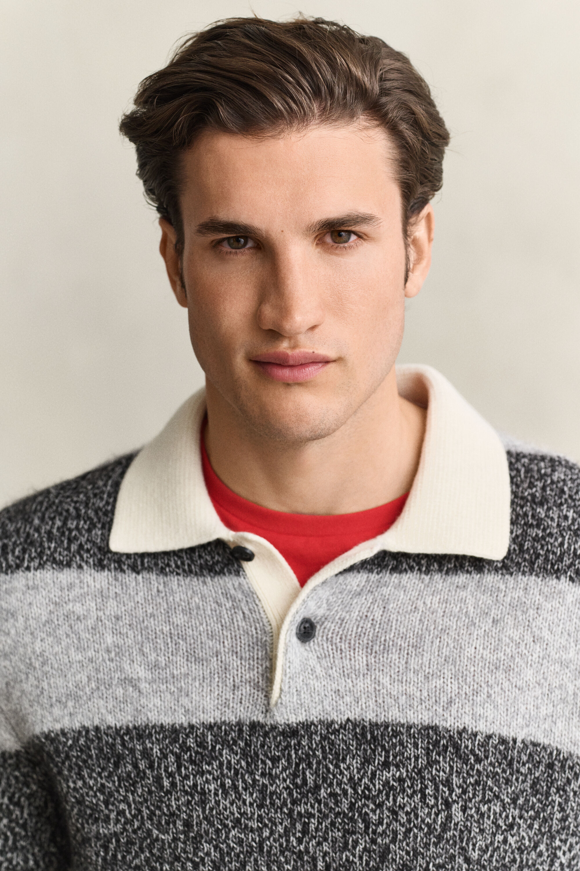 Striped Alpaca Wool Blend Polo Sweater