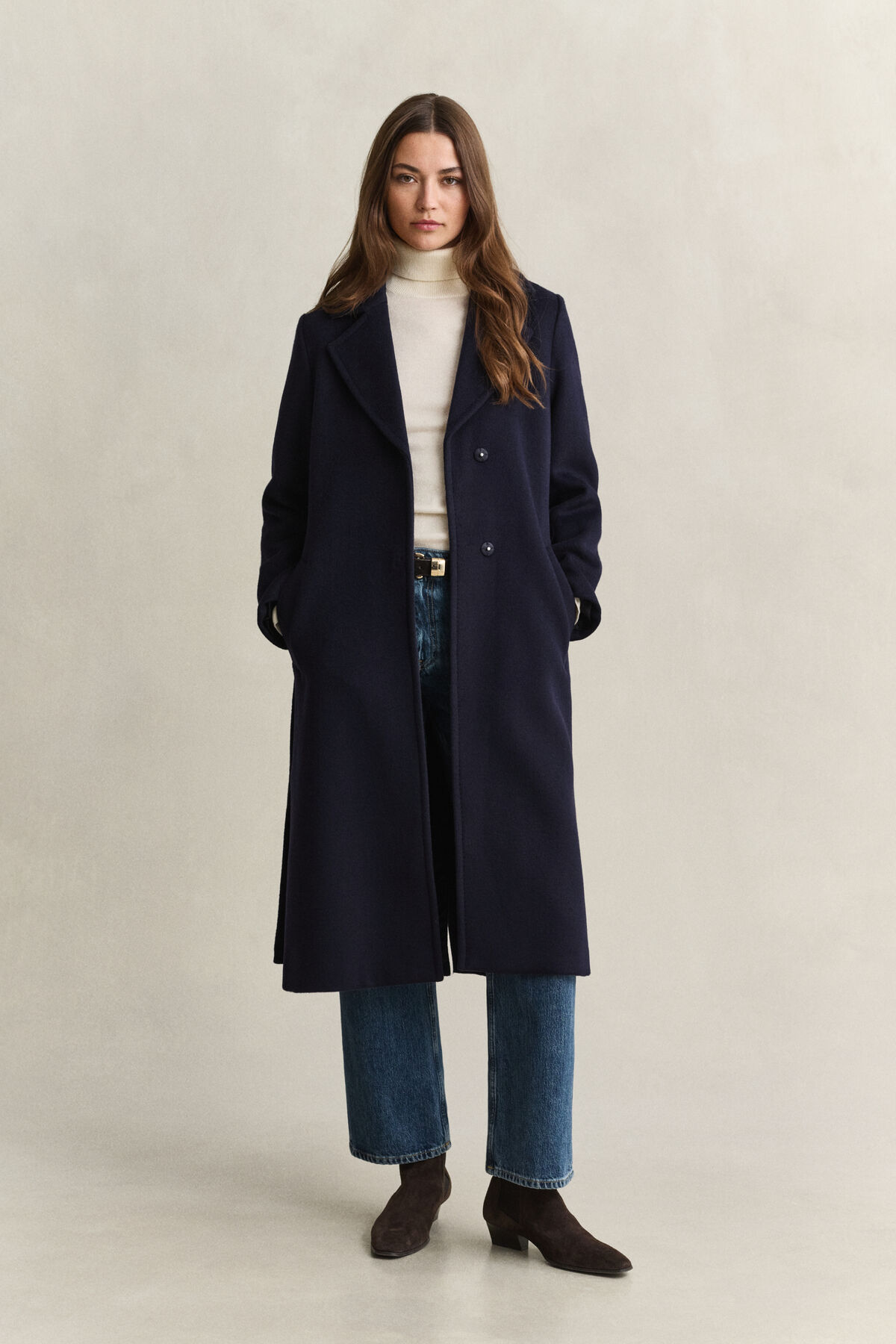 Belted Wool Blend Coat — EVENING BLUE