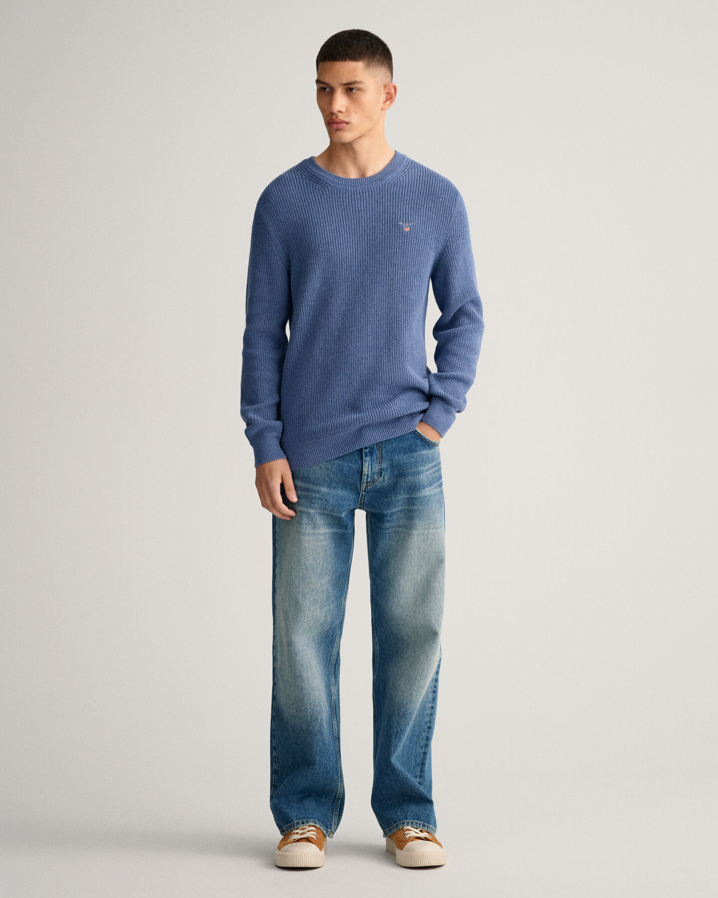 Cotton Wool Ribbed Crew Neck Sweater