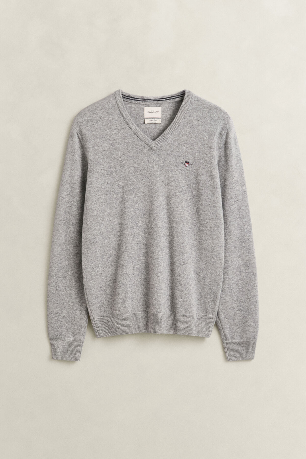 Lambswool V-Neck Sweater — GREY MELANGE