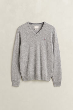 Lambswool V-Neck Sweater — GREY MELANGE 1