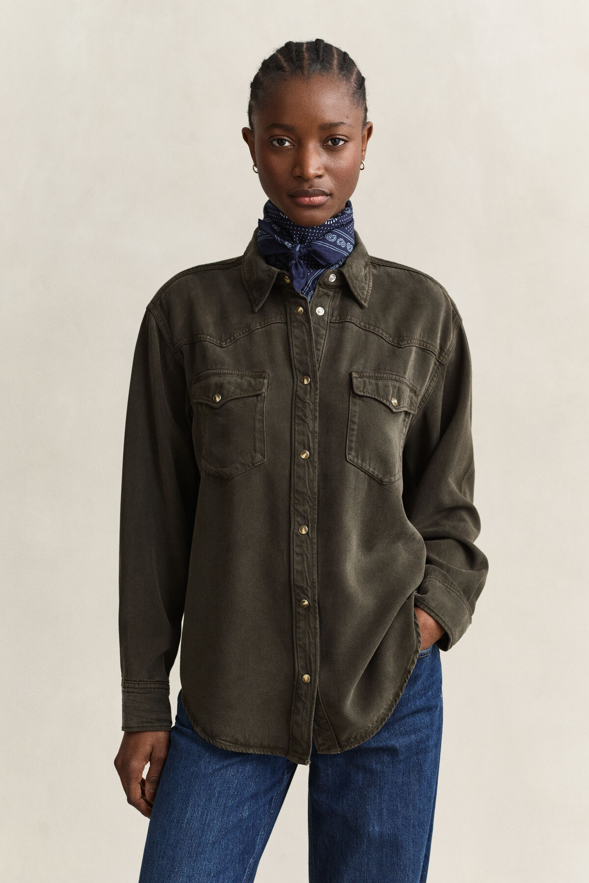 Denim Twill Ranger Shirt — DARK MOSS GREEN