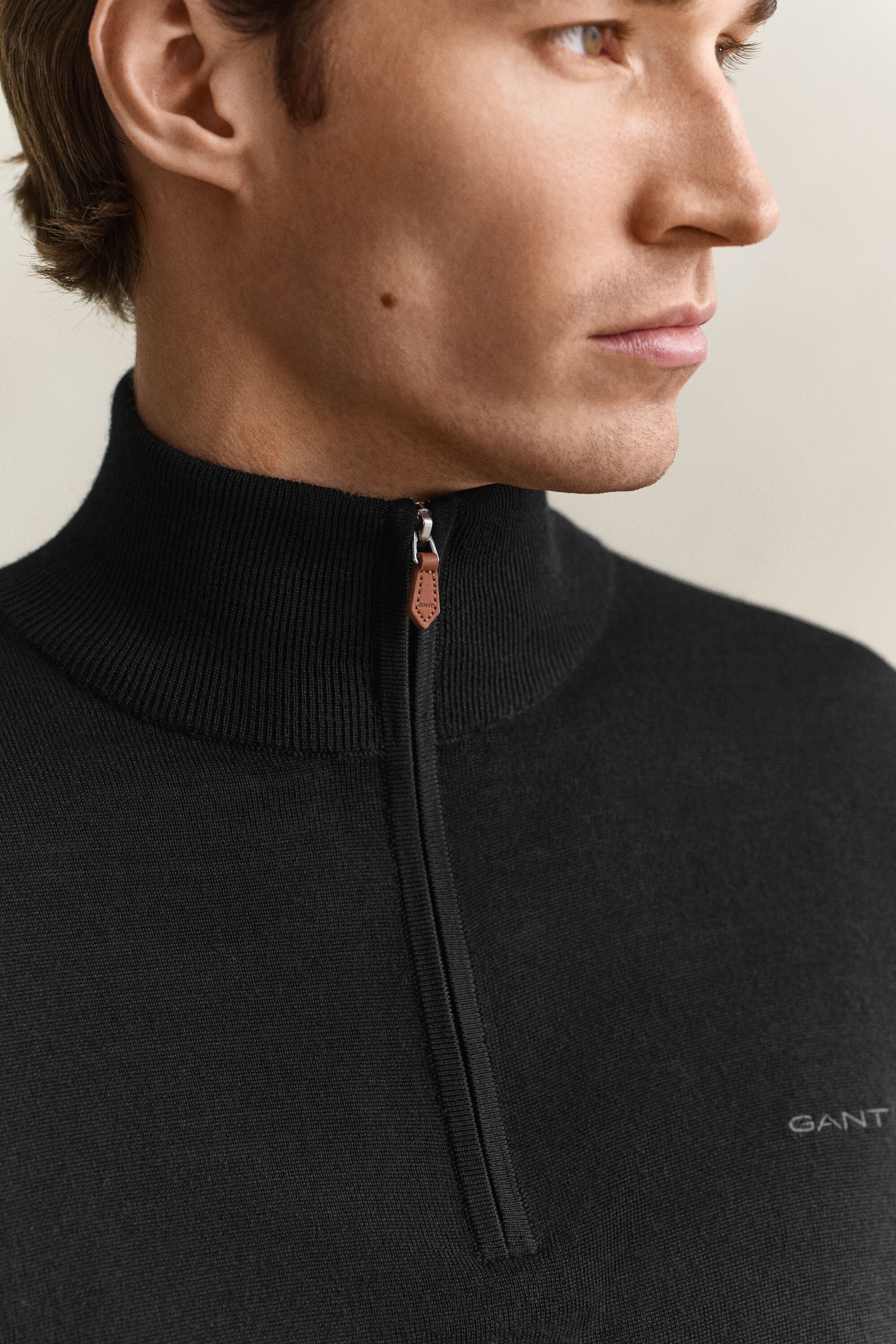 Merino Wool Half-Zip Sweater — BLACK