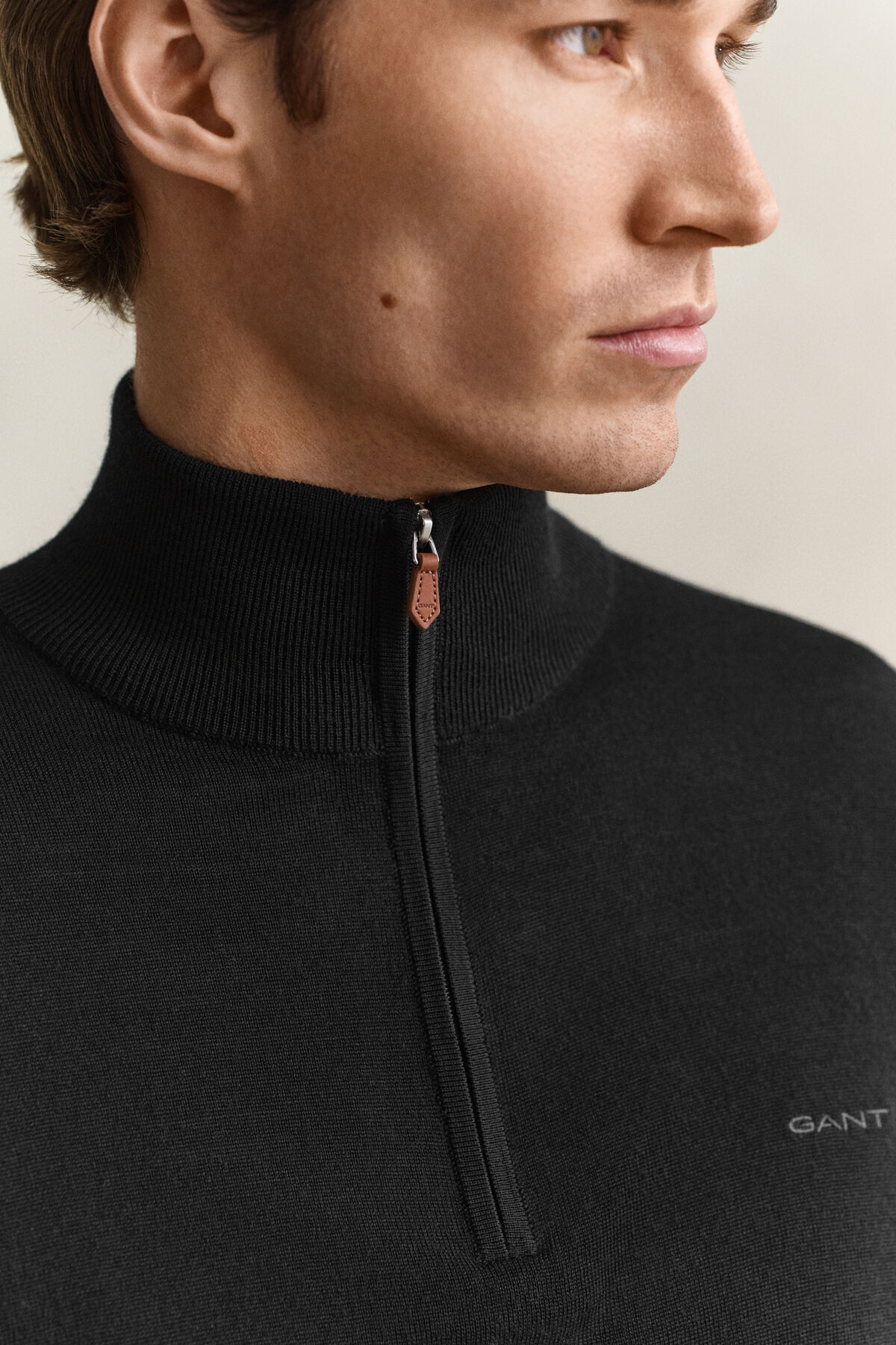 Merino Wool Half-Zip Sweater — BLACK