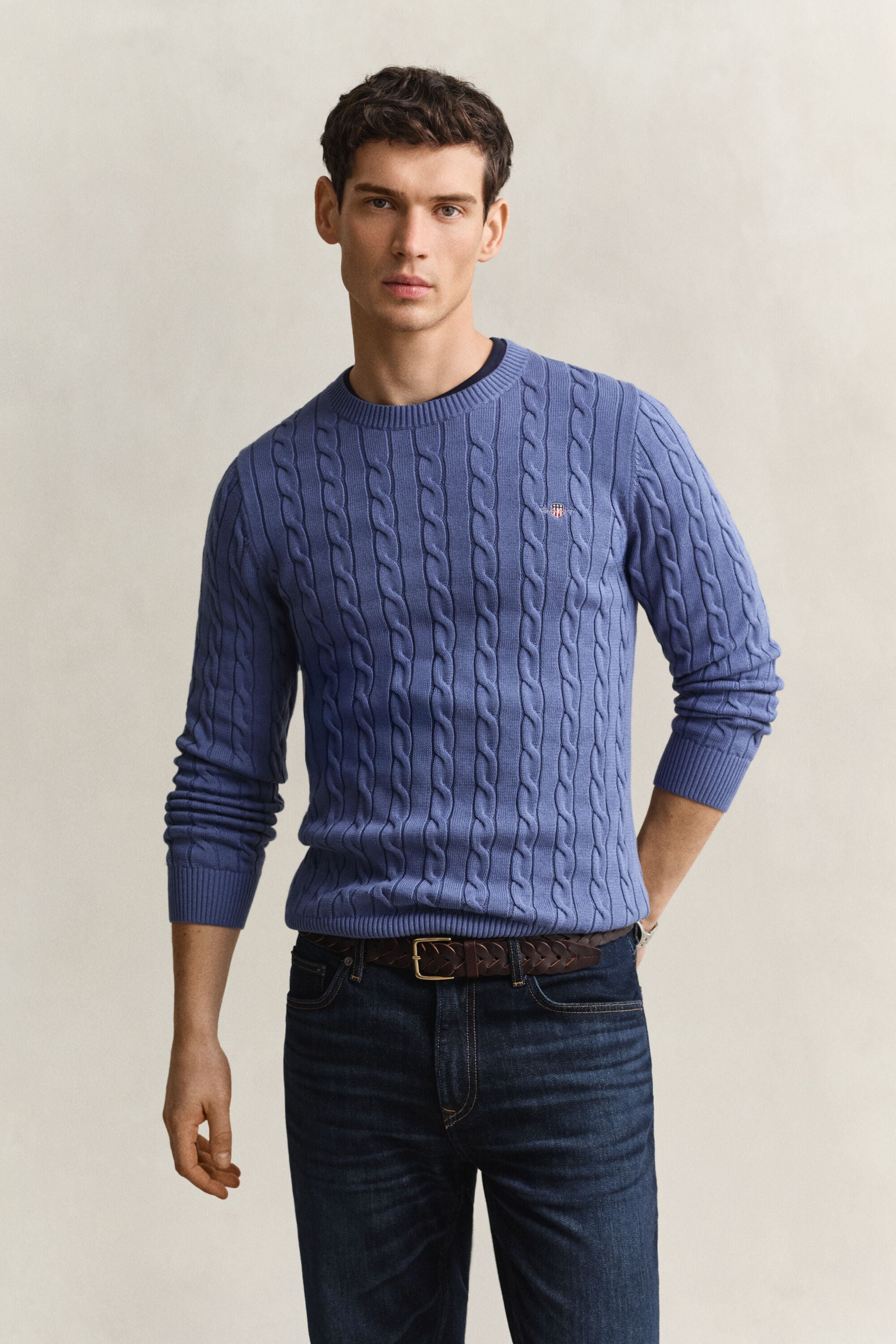 Cotton Cable Knit Crew Neck Sweater