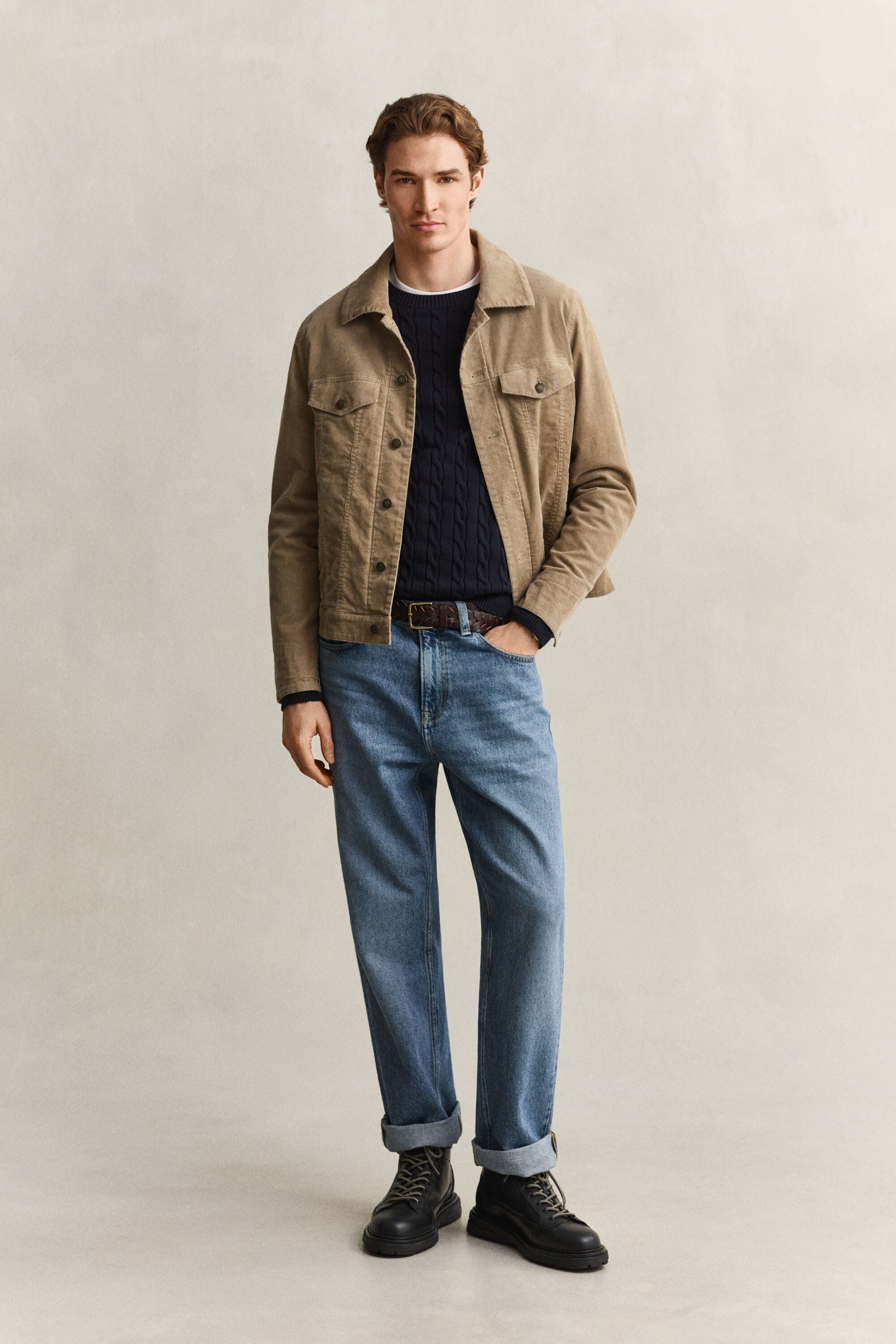 Cotton Cable Knit Crew Neck Sweater