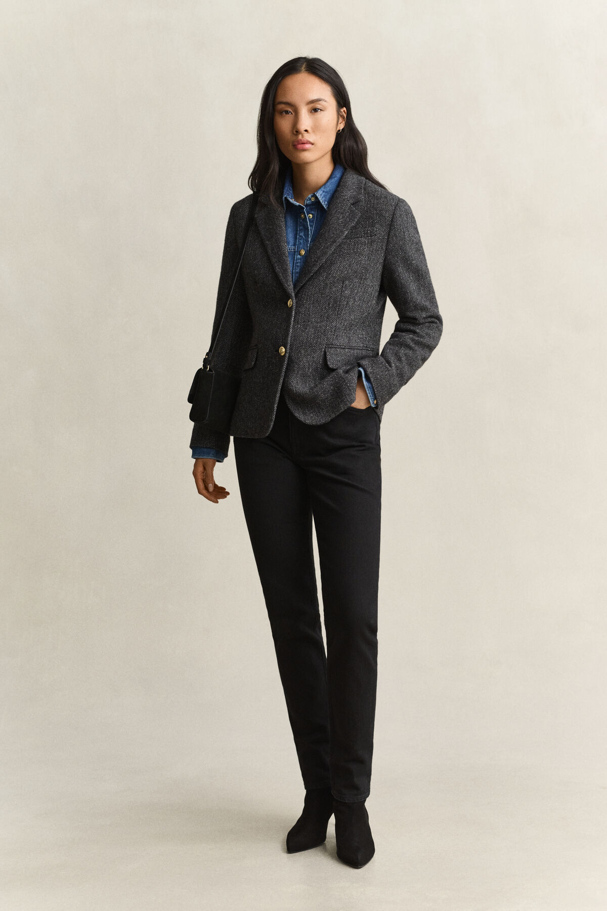 Herringbone Blazer — CHARCOAL MELANGE
