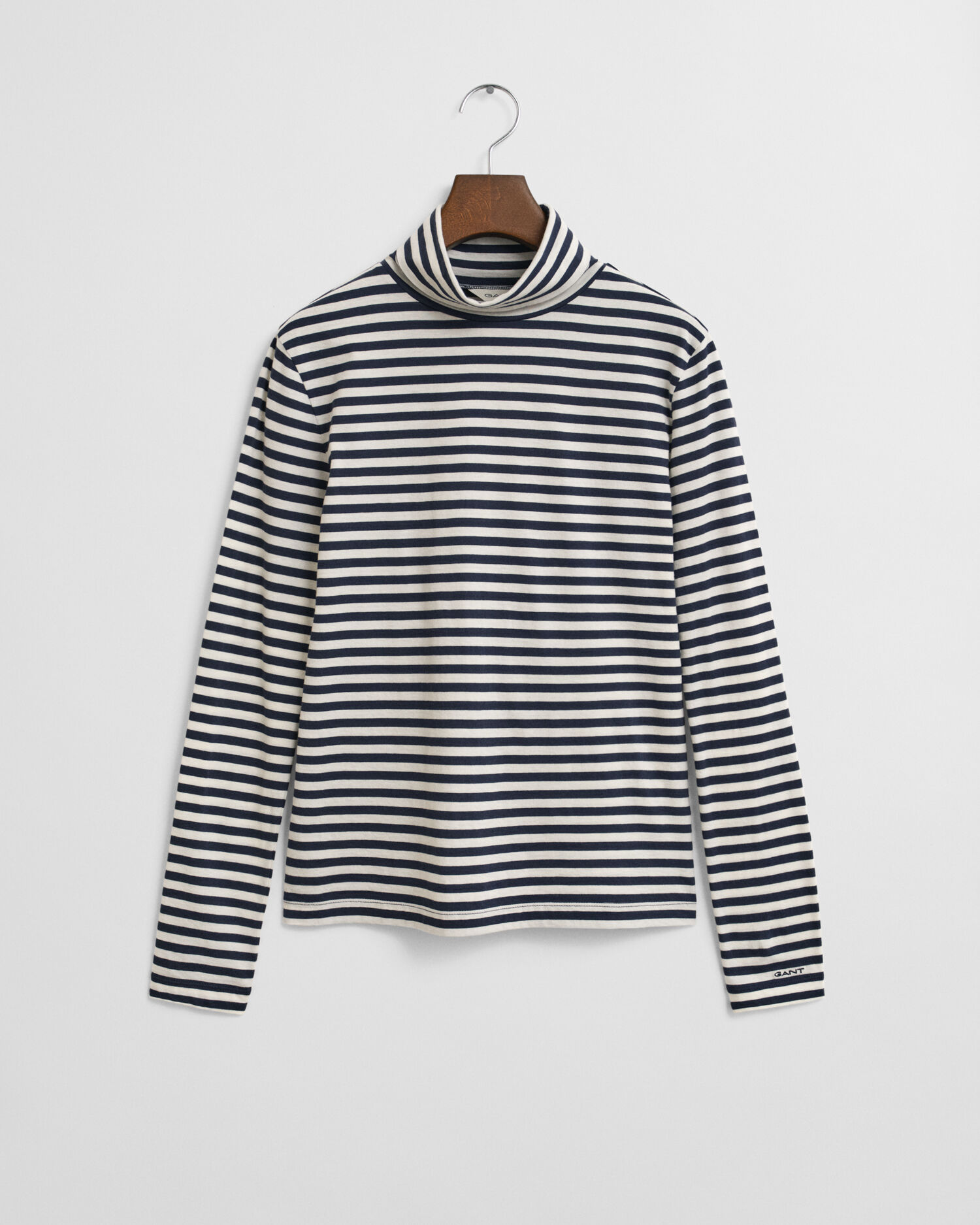 Lightweight Striped Cotton Turtleneck Top