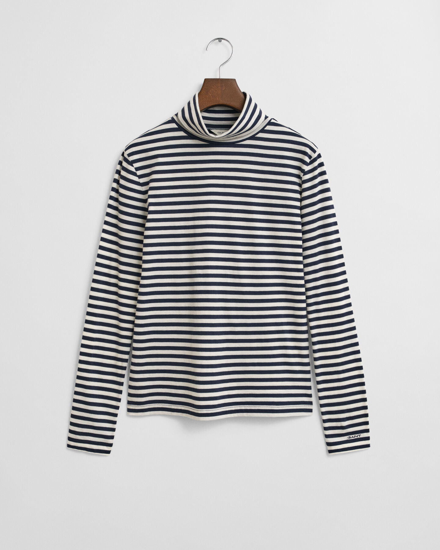 Lightweight Striped Cotton Turtleneck Top