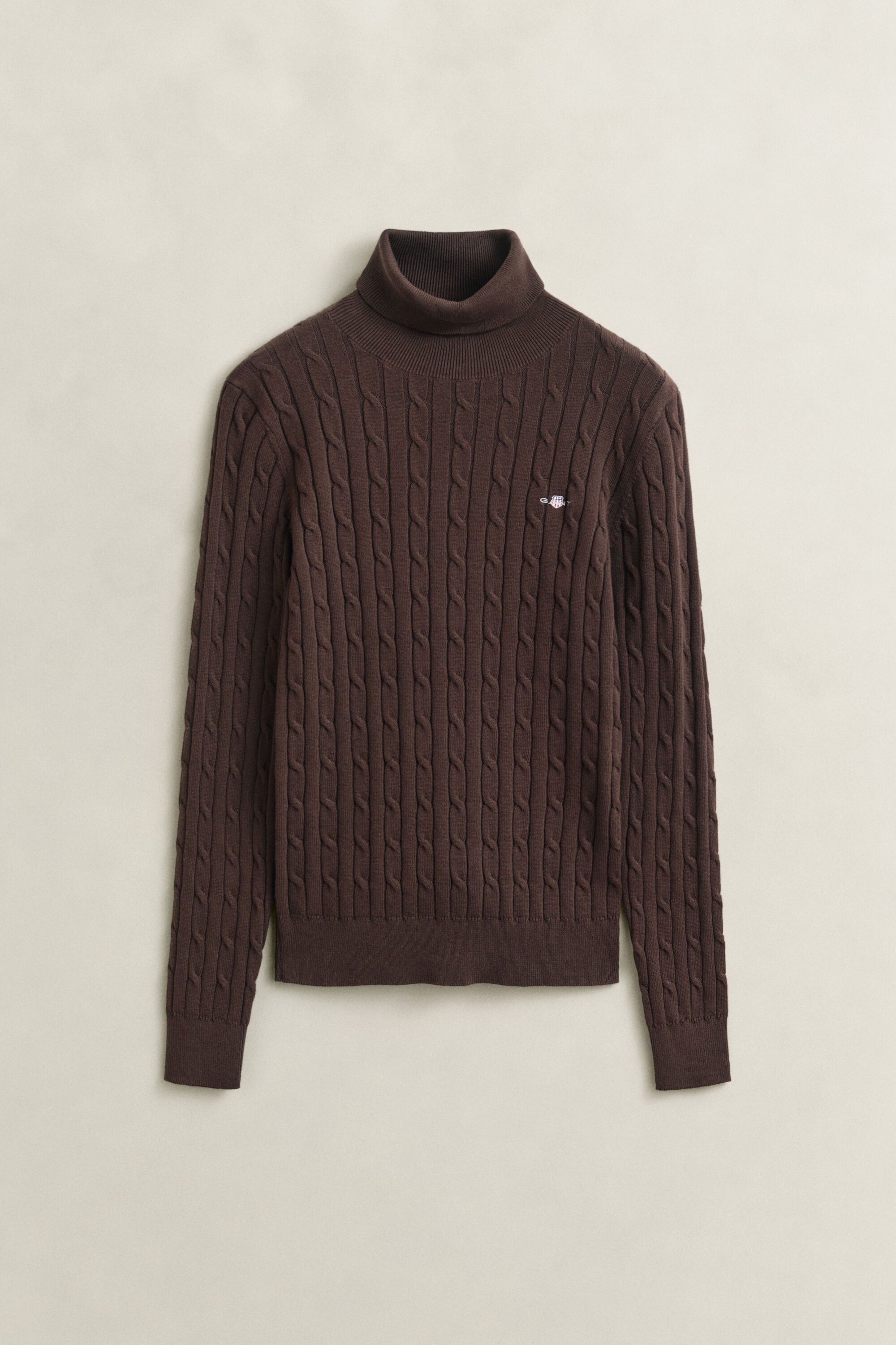 Stretch Cotton Cable Knit Turtleneck Sweater