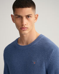 Cotton Wool Ribbed Crew Neck Sweater