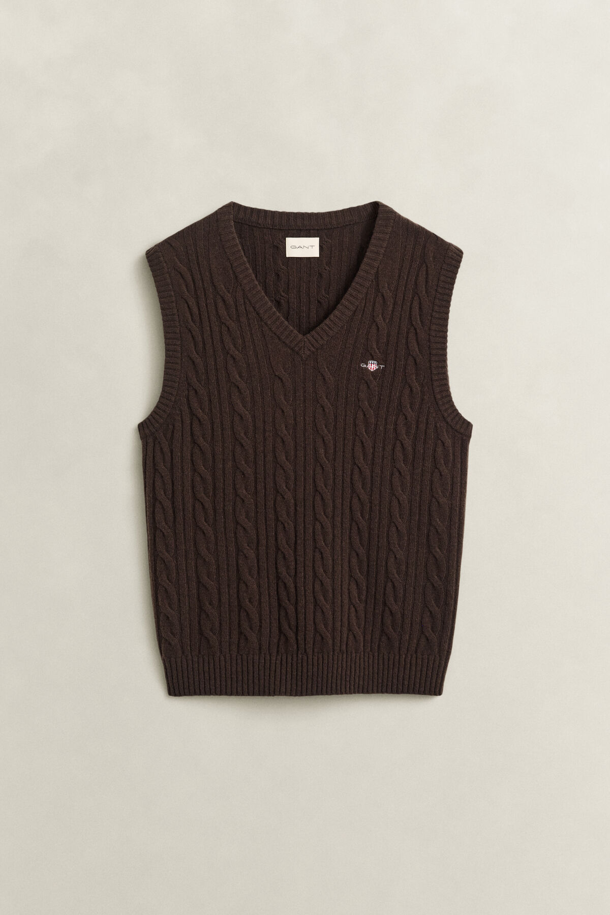 Lambswool Cable Knit Vest — BLACK BROWN