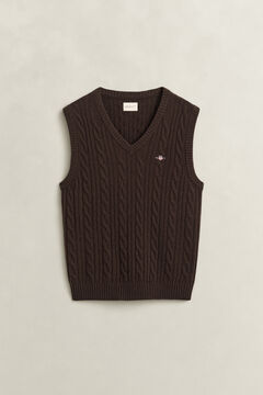 Lambswool Cable Knit Vest — BLACK BROWN 1