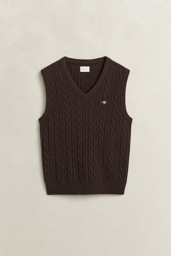 Lambswool Cable Knit Vest — BLACK BROWN