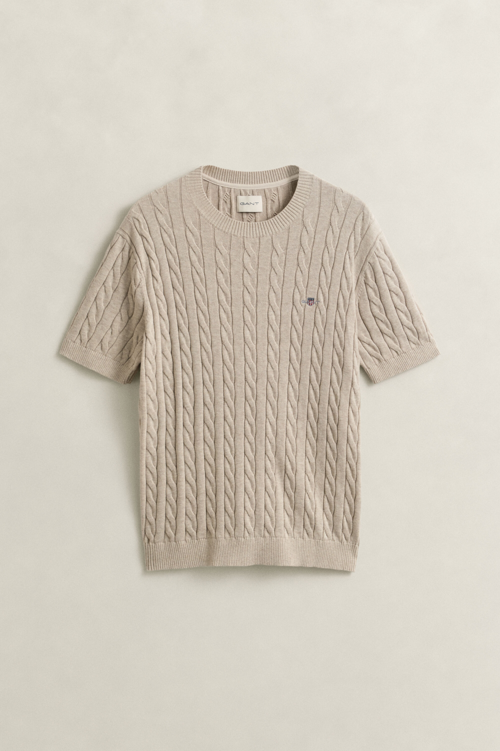 Cotton Cable Knit Short Sleeve Sweater
