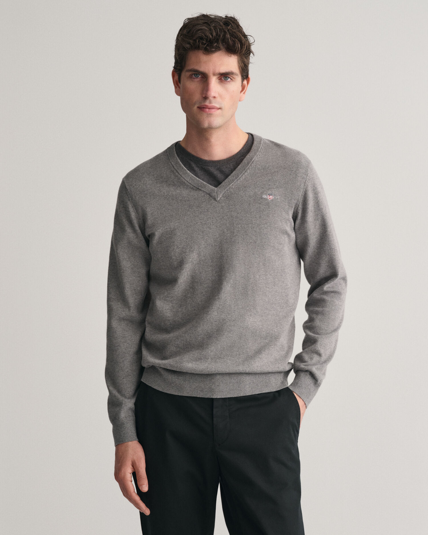 V neck grey sweater cheap