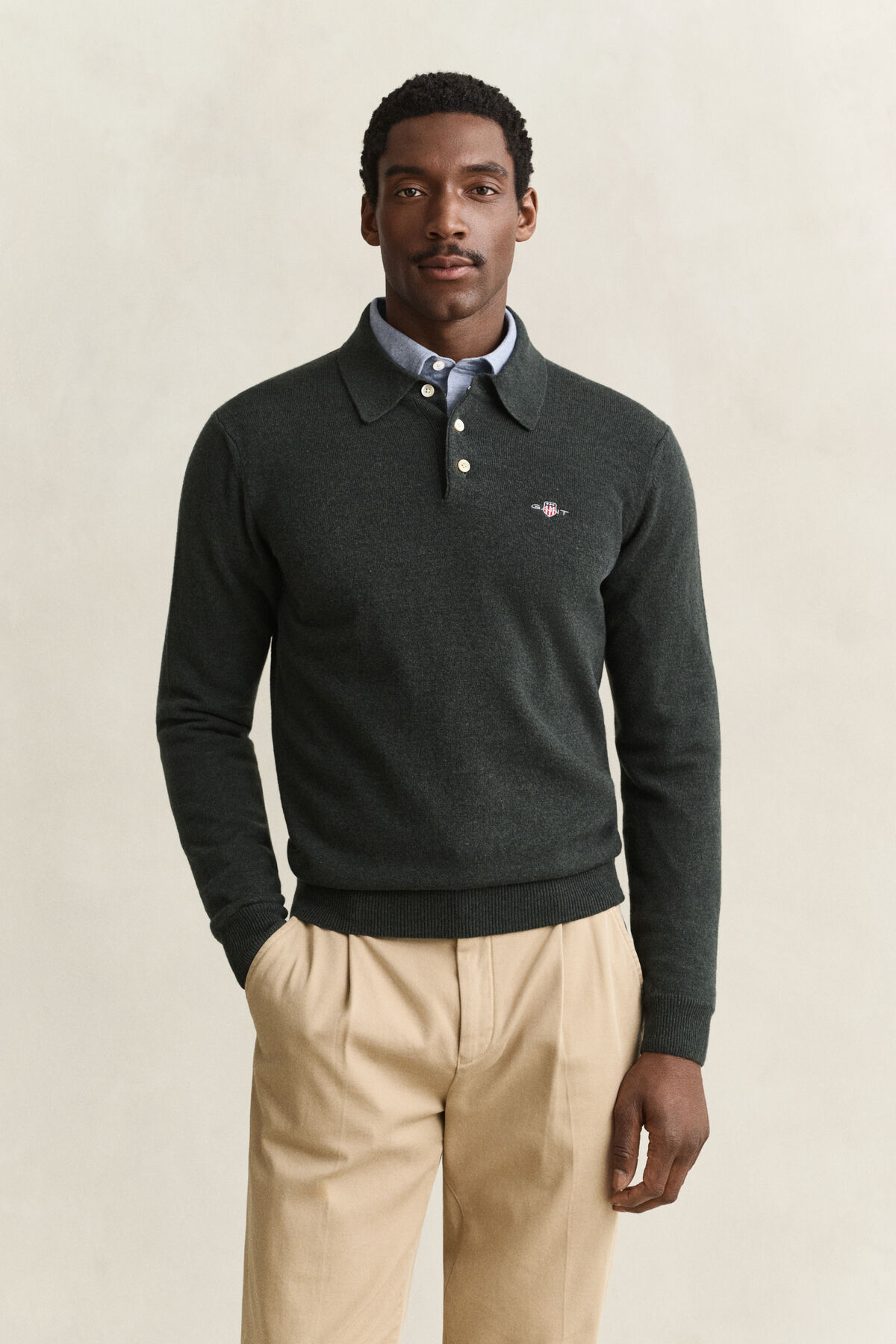 Superfine Lambswool Polo Sweater — DARK MOSS GREEN