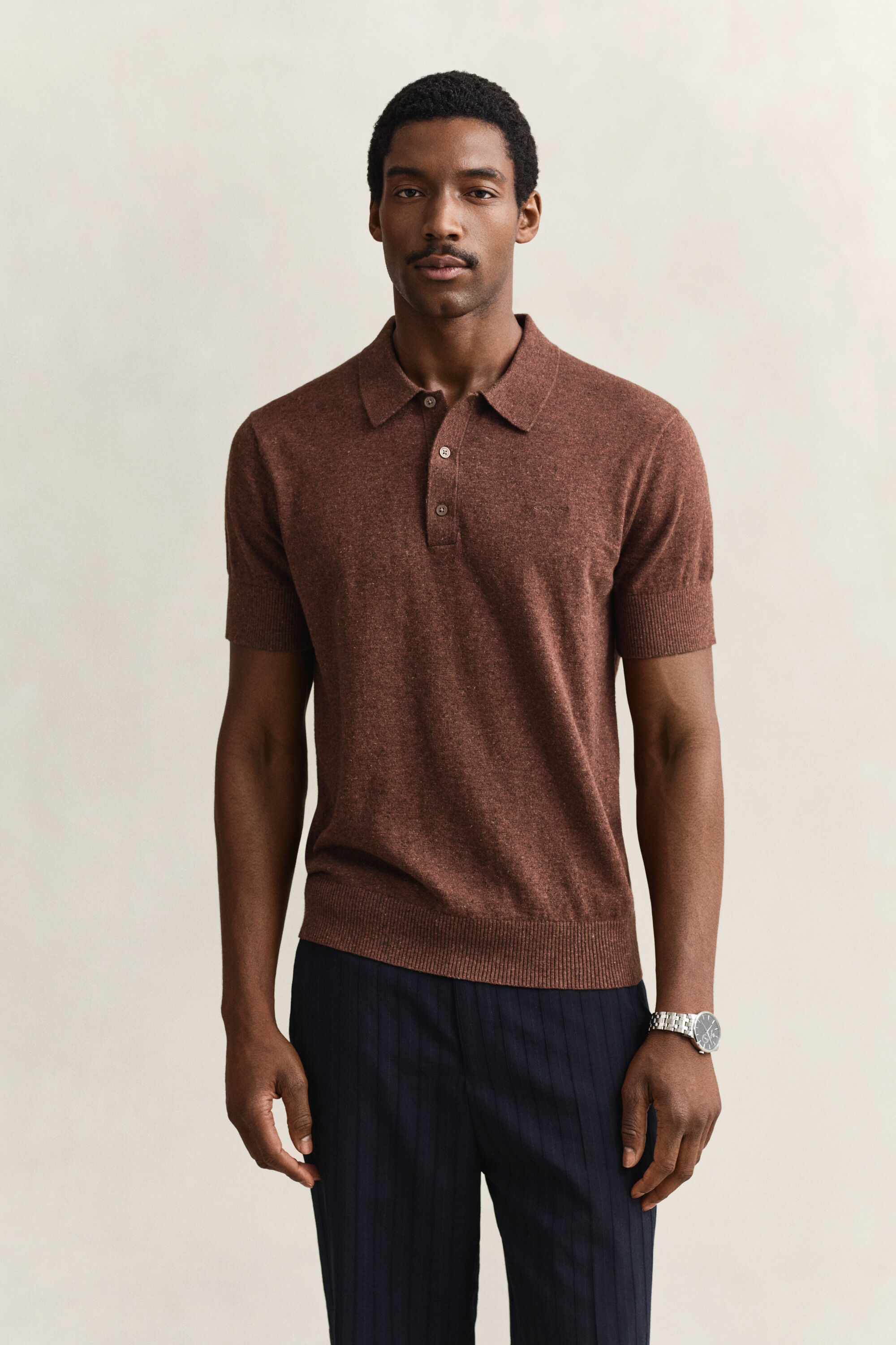 Slub Cotton Blend Short Sleeve Polo Sweater