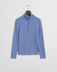 Stretch Cotton Cable Knit Half-Zip Sweater