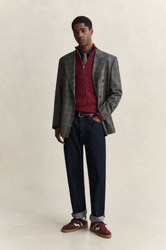 Cotton Cable Knit Half-Zip Sweater — DEEP GRAPE WINE 5