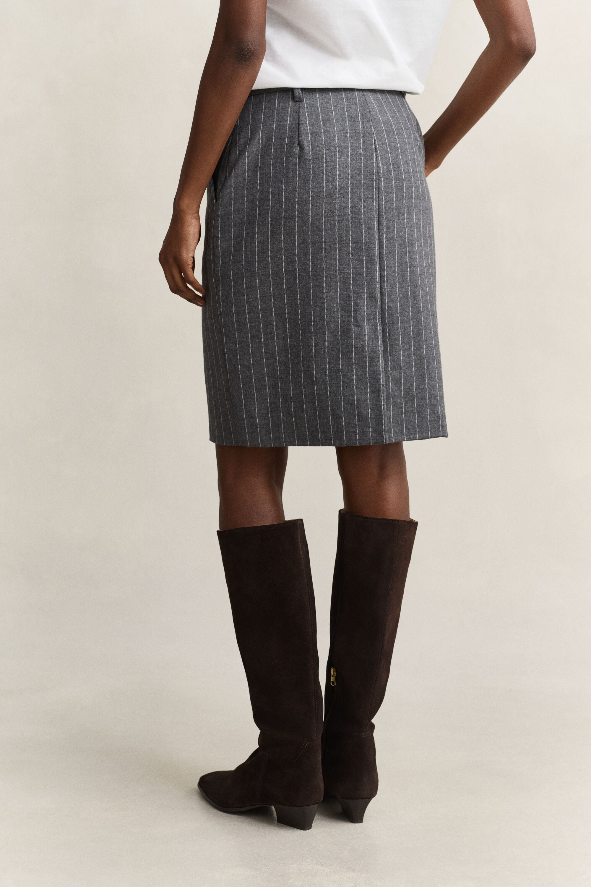 Pinstriped Wool Pencil Skirt