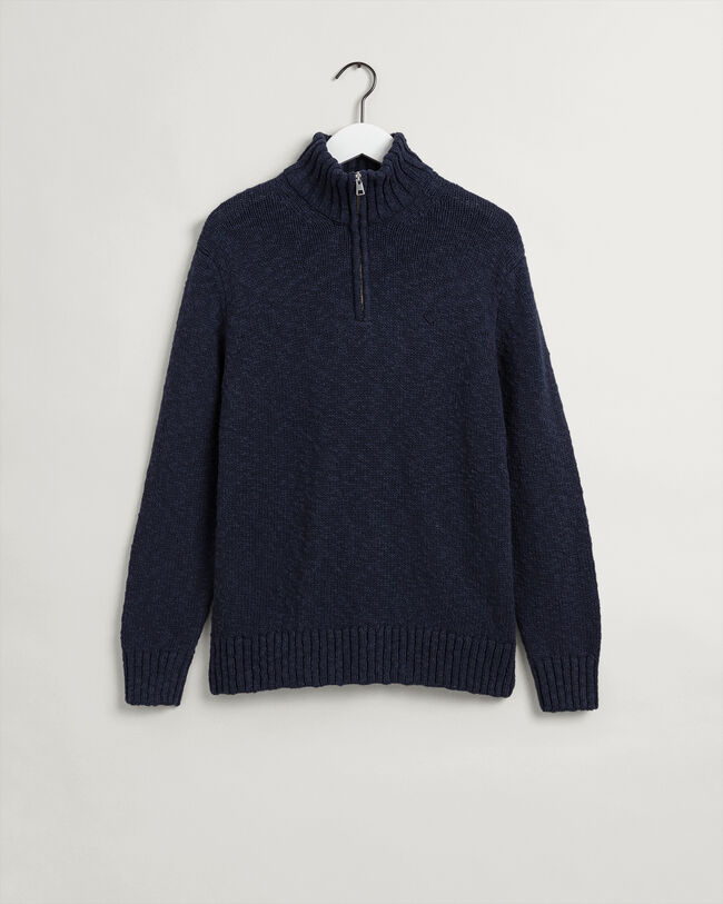 Relaxed Fit Slub Cotton Half-Zip Sweater