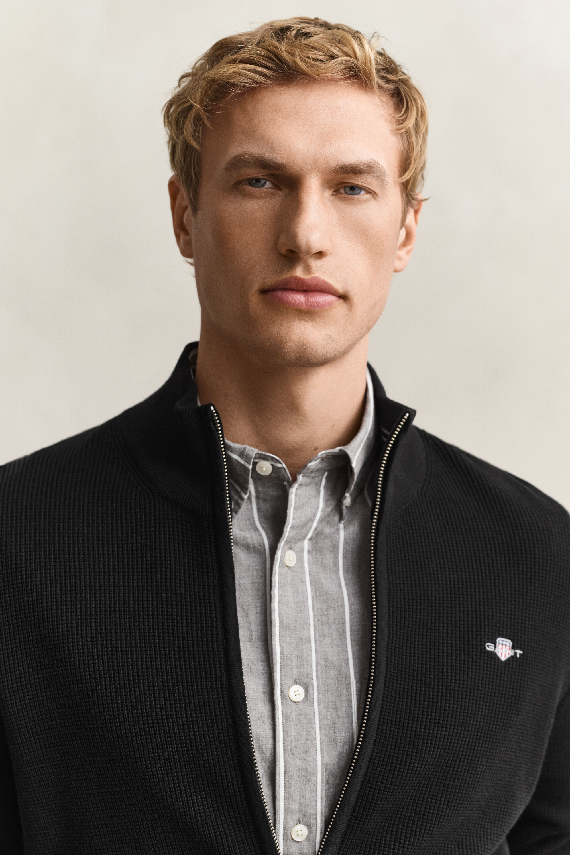 Textured Cotton Zip Cardigan