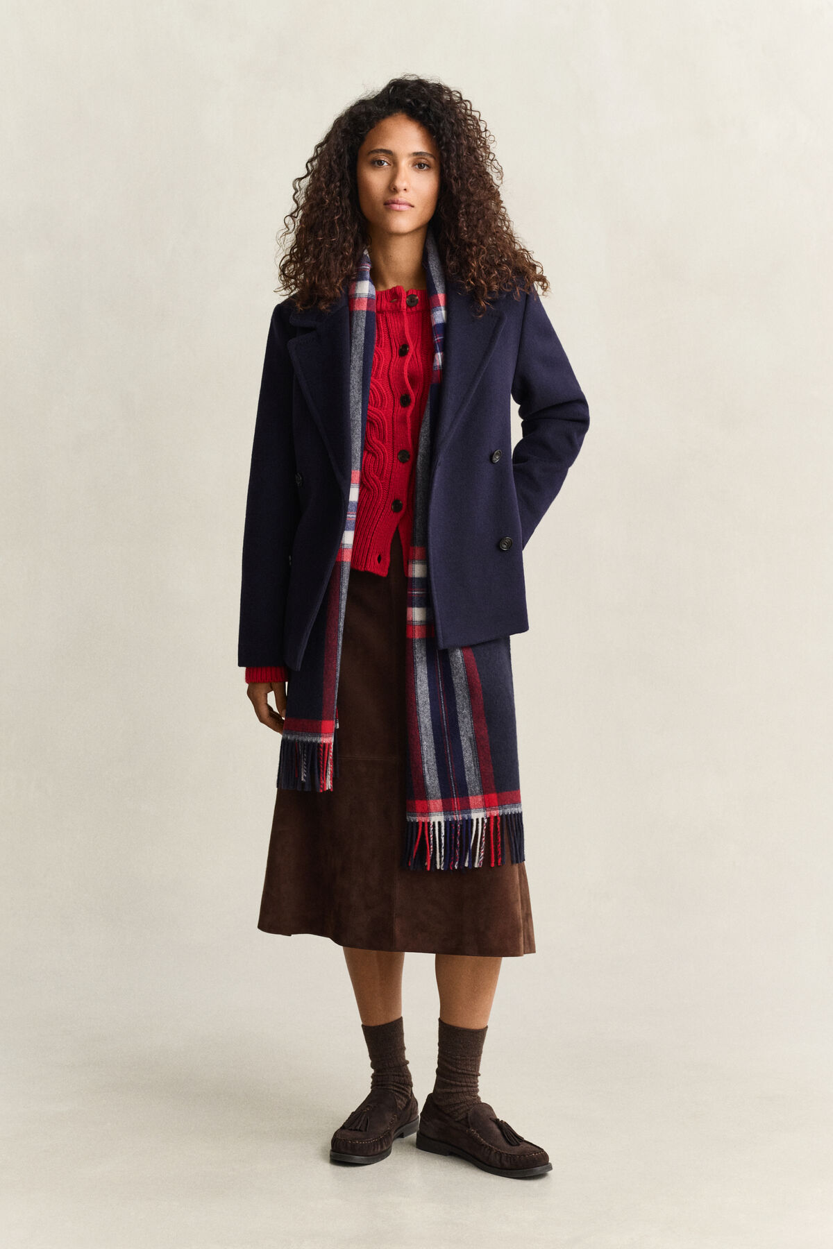 Wool Blend Cable Knit Cardigan — RUBY RED