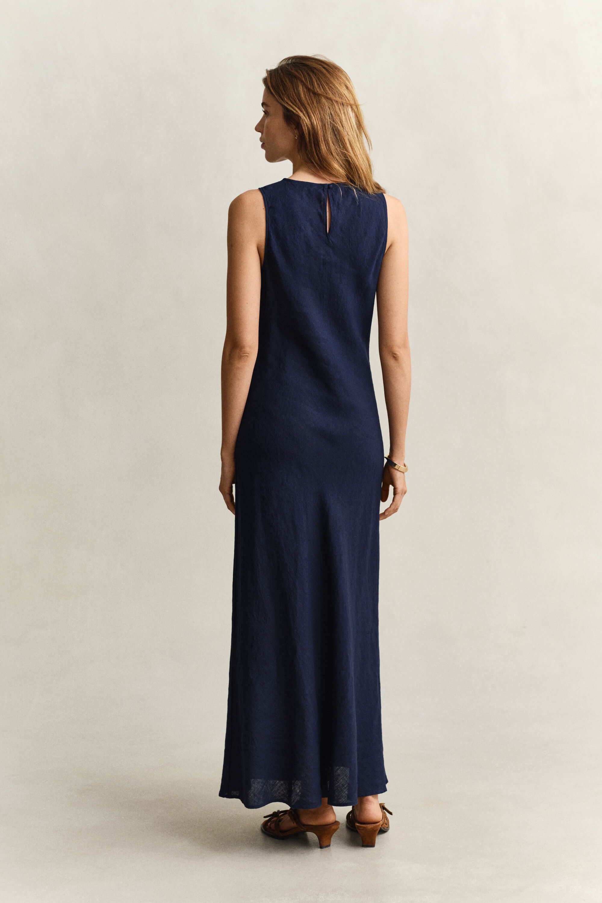 Bias Cut Linen Midi Dress