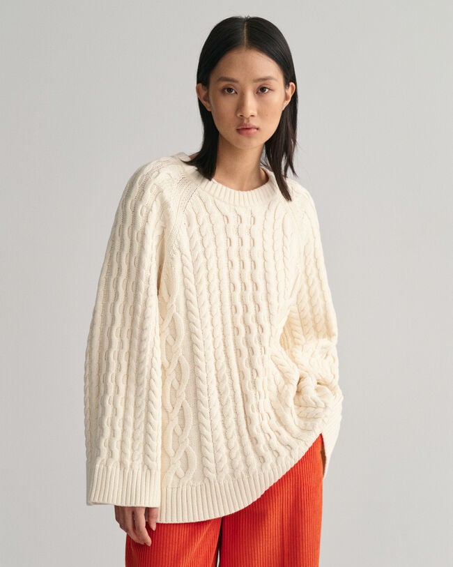 Oversized Cable Knit Crew Neck Sweater
