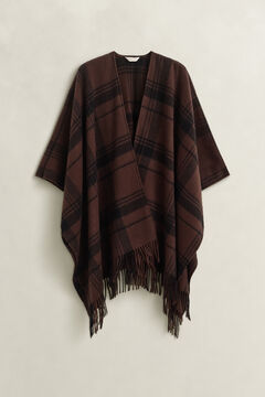 Checked Wool Poncho — DEEP BROWN 1