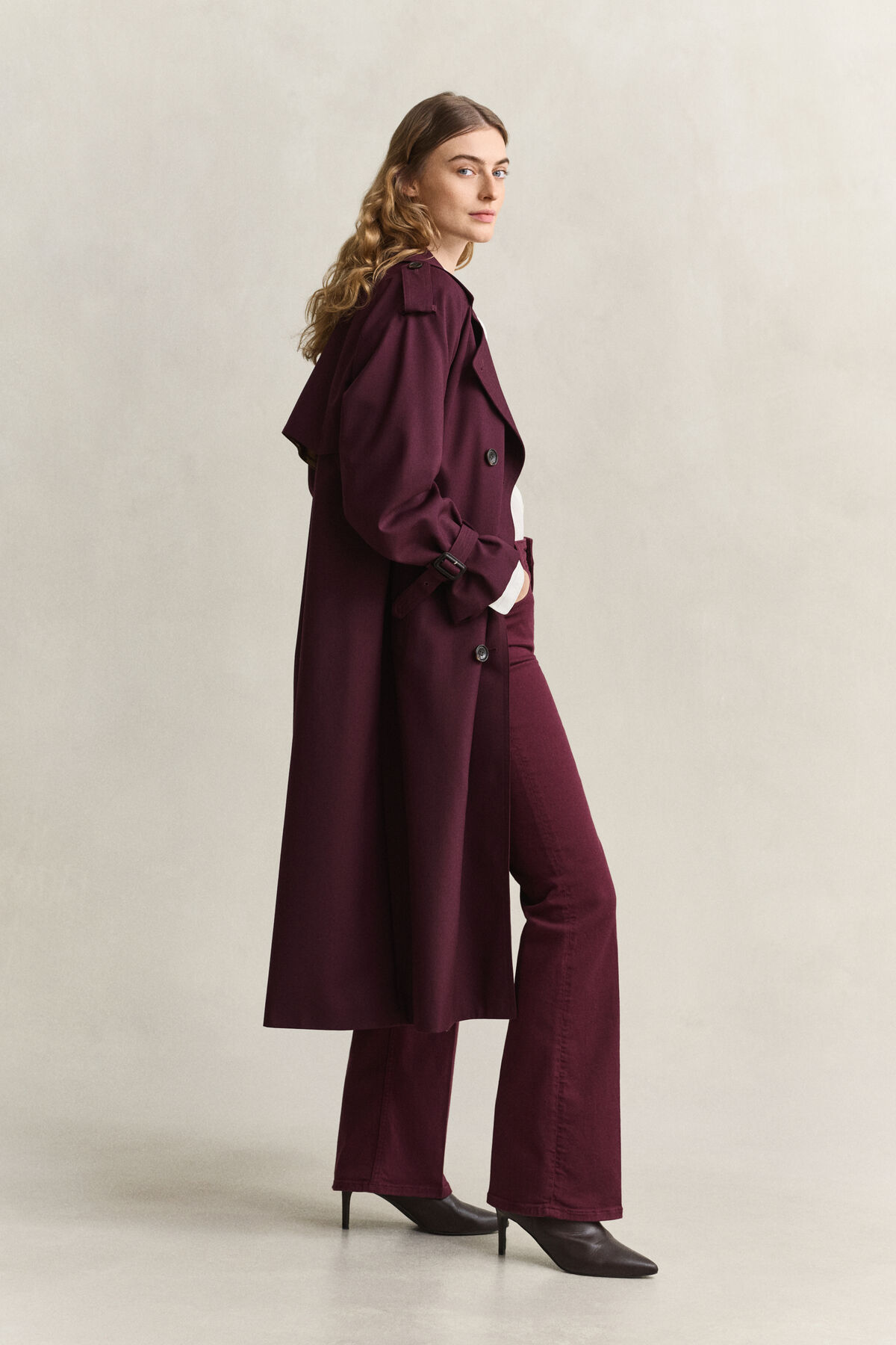 Wool Blend Trench Coat — DARKENED WINE