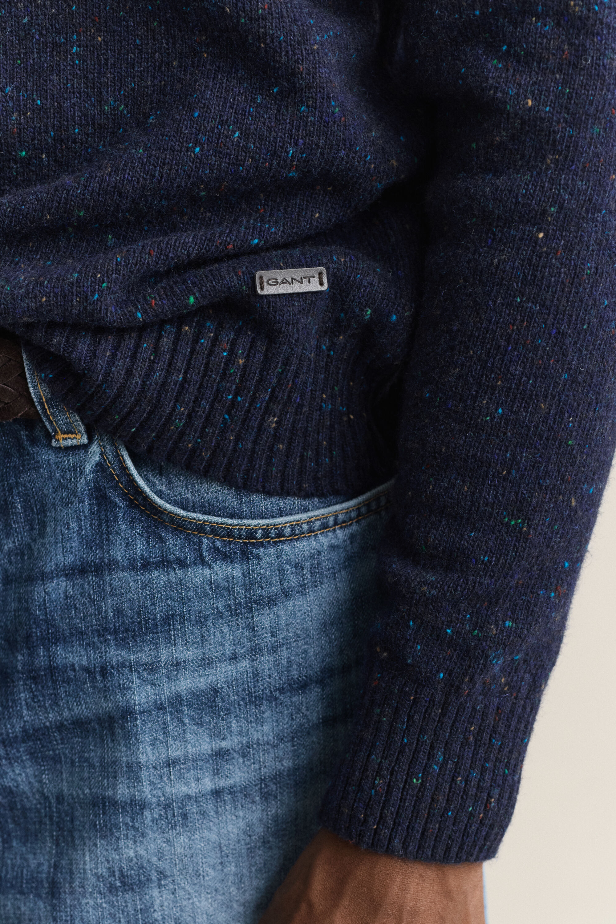 Wool Blend Nepps Polo Sweater