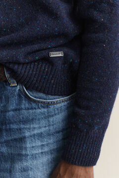 Wool Blend Nepps Polo Sweater — EVENING BLUE 4