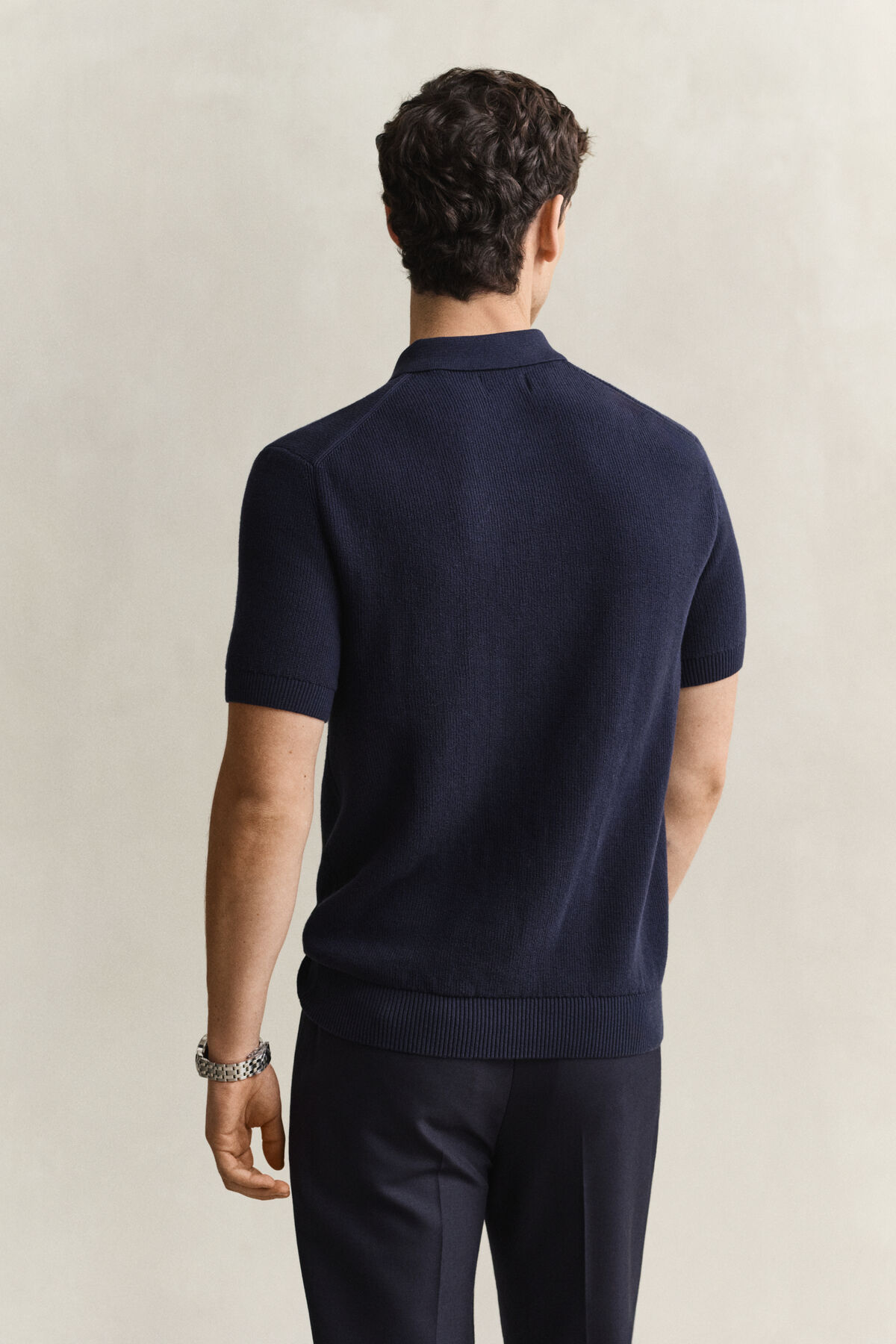 Ribbed Cotton Polo Sweater — EVENING BLUE