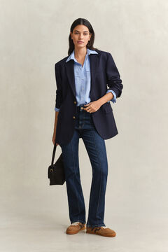 Slim Flared Pintuck Jeans — DARK BLUE BROKEN IN 9