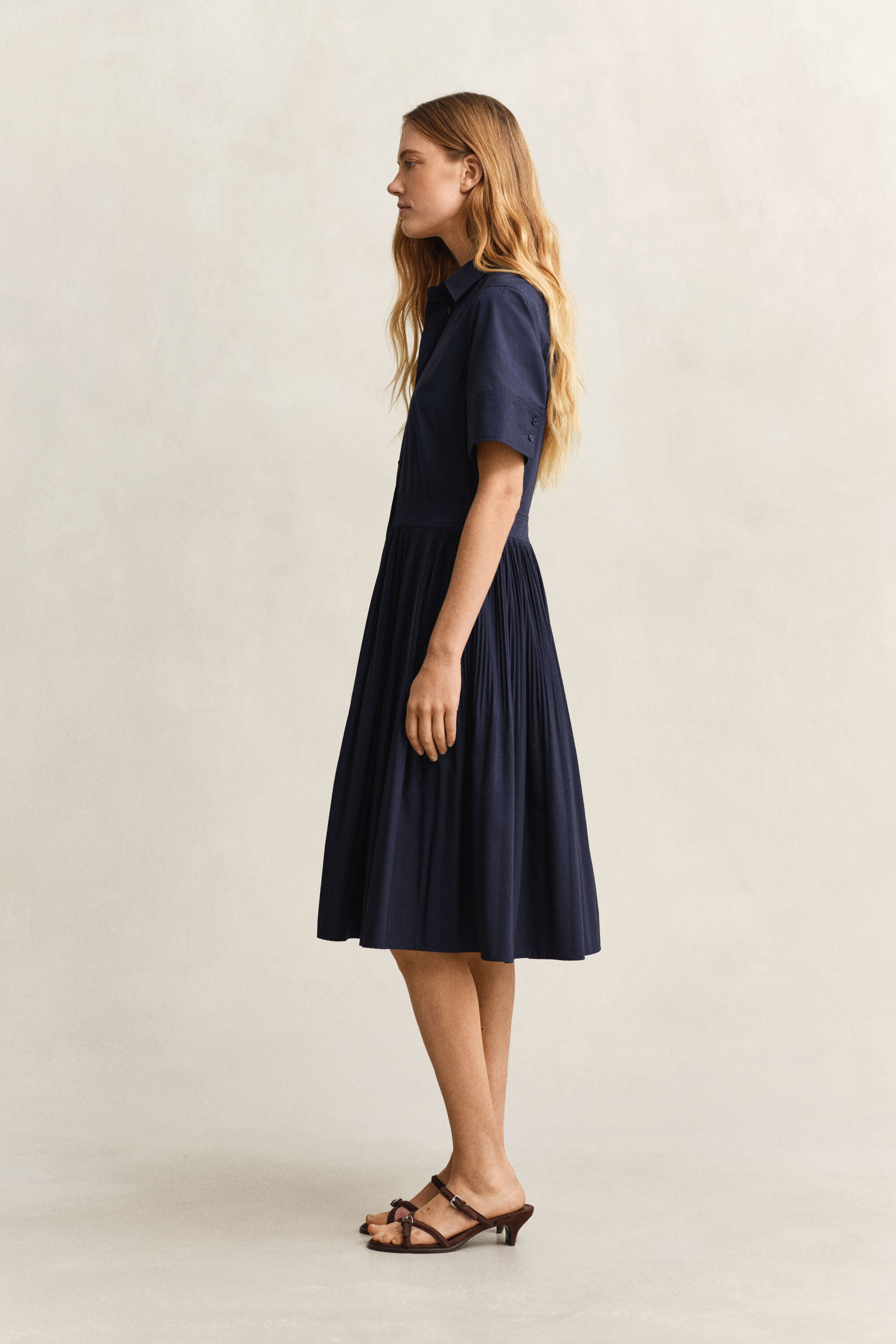 Pleated Cotton Shirt Dress