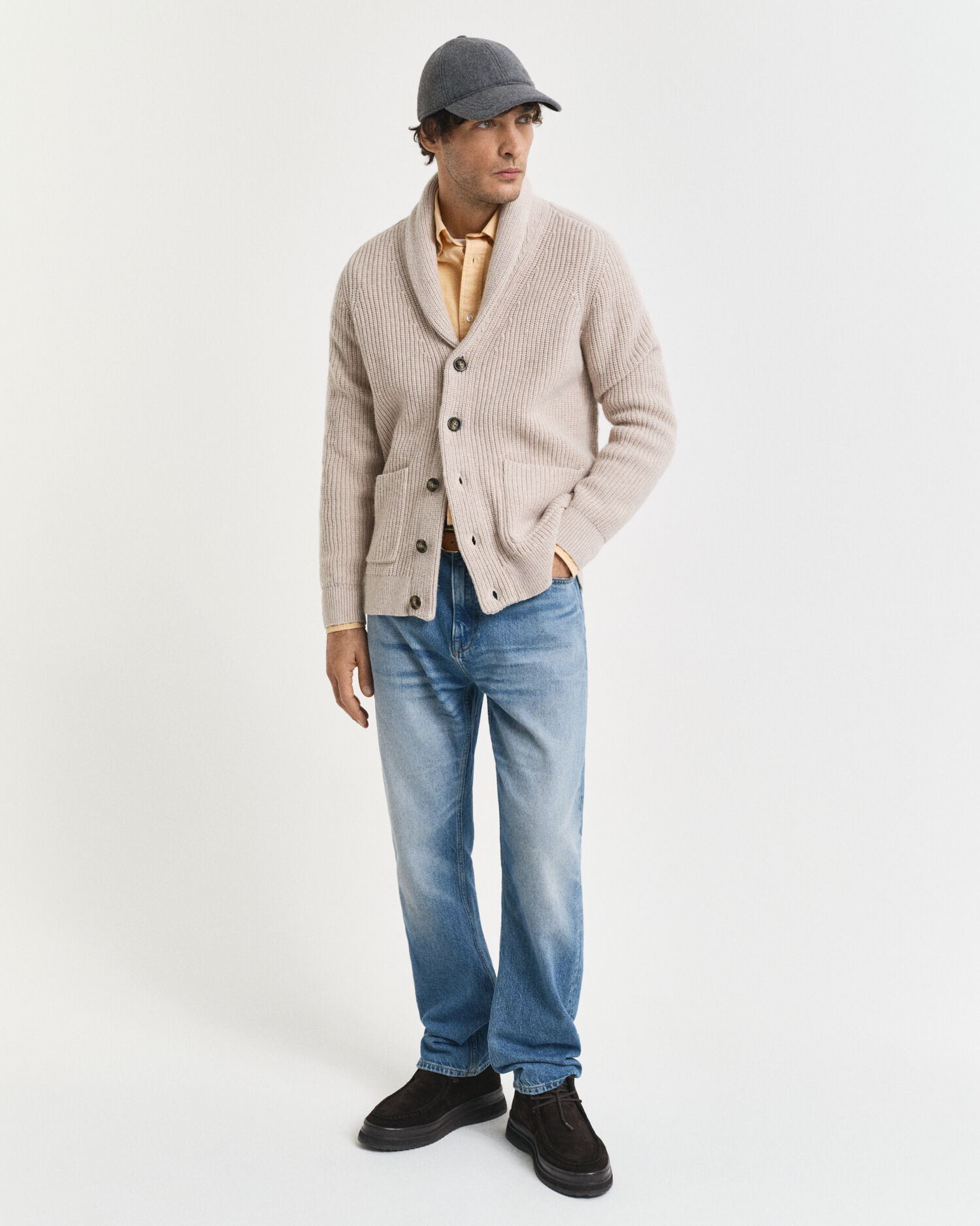Wool Blend Shawl Collar Cardigan - GANT