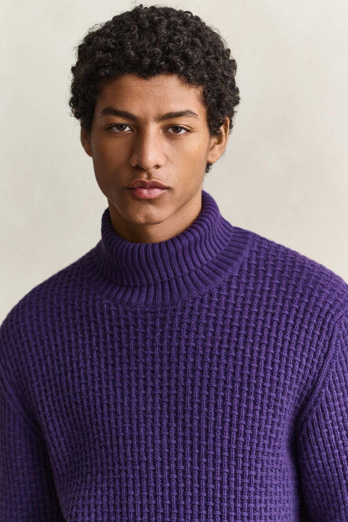 Textured Cotton Wool Turtleneck Sweater — PANSY PURPLE